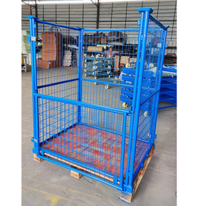 Chariot <span class=keywords><strong>de</strong></span> manutention pliable en acier avec cage métallique et palette en bois, robuste pour entrepôt - Product Image 2