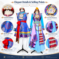 Costume de scène ethnique professionnel pour femmes et hommes, tenue de spectacle folklorique traditionnelle avec accessoires brodés en 3D