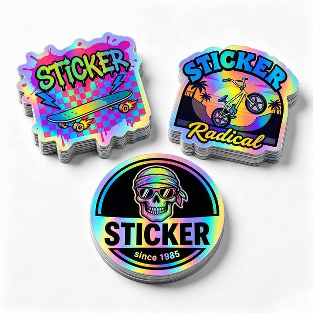 Custom Sticker Holographic Laser Rainbow Cyberpunk Neon Style Vinyl Waterproof Sticker Labels for Water Bottle Laptop Phone