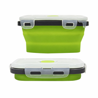 Boîte de conservation alimentaire pliable en silicone, gain de place, avec couvercle verrouillable, 4 tailles, compatible micro-ondes, réutilisable, pliable, pour le déjeuner