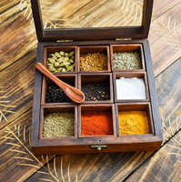 Boîte à épices en bois écologique à 9 compartiments, organisateur de cuisine multifonctionnel personnalisable avec couvercle pour usage domestique