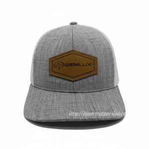 Casquette Trucker à 6 Panneaux Personnalisable en Maille Gris Chiné avec Patch en Cuir, Style Vintage et Confortable, Fabriqué au Vietnam - Product Image 1