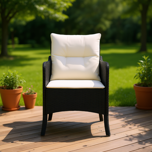 Chaise de jardin en rotin noir avec coussin amovible, mobilier d'extérieur au design contemporain, pieds effilés - Product Image 2
