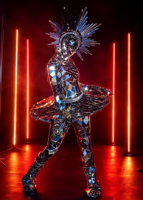 Nouvel ensemble de costume de ballet pour fille avec bandeau et jupe colorée, tenue de scène de danse mécanique de luxe en acrylique laser