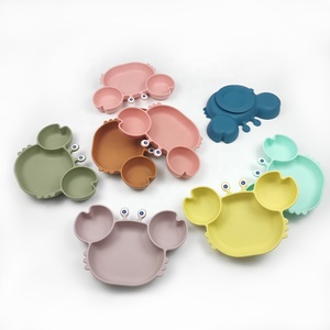 Custom Logo Cute Crab Shape Silicone Baby Dinner Plate <b>Divided</b> Design Strong Suction Food Grade BPA Free Kids Tableware - Product Image 1
