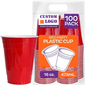 ピンポンセット付きカスタムパッククリエイティブ16OZレッドパーティー使い捨てカップ