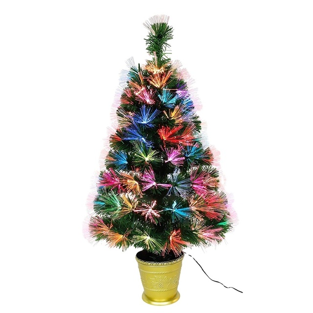 Color Changing Small Pre-lit Fiber Optic Tree with Plastic Pot 3 ft Led Fiber Optic Christmas Tree