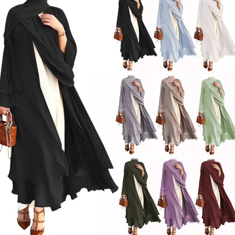 Wholesale Kimono Open Abaya New Modest Fashion Layered Long Sleeve Cardigan Women Muslim Dress Dubai Islamic Clothing