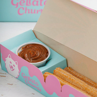 Boîtes churro en papier à emporter imprimées avec logo personnalisé de conception gratuite avec support pour sauce à tremper stratification mate et gaufrage