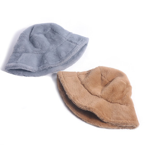 Dame hiver vacances en plein air Panama chapeau chapeau de pêche couleur unie épaissi doux chaud femmes fausse fourrure fourrure seau chapeaux - Product Image 5