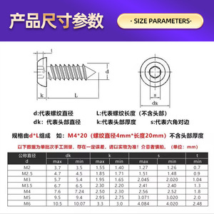 Round Head Hex <b>Socket</b> Tapping <b>Screws</b> M3 M6 Grade 8.8 Metric For Metal Applications - Product Image 2