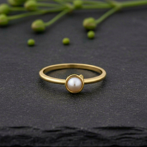 Anillo Apilable Minimalista para Mujer, Hecho a Mano, Oro Sólido de 14k, Perla de Agua Dulce, Diamante Cultivado en Laboratorio, Certificado, Ideal para Regalo - Product Image 6
