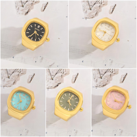 Montre à quartz carrée minimaliste, montre à porter sur le doigt fonctionnelle en temps réel, cadran 5 couleurs, boîtier plaqué 3 couches, bracelet élastique en acier inoxydable