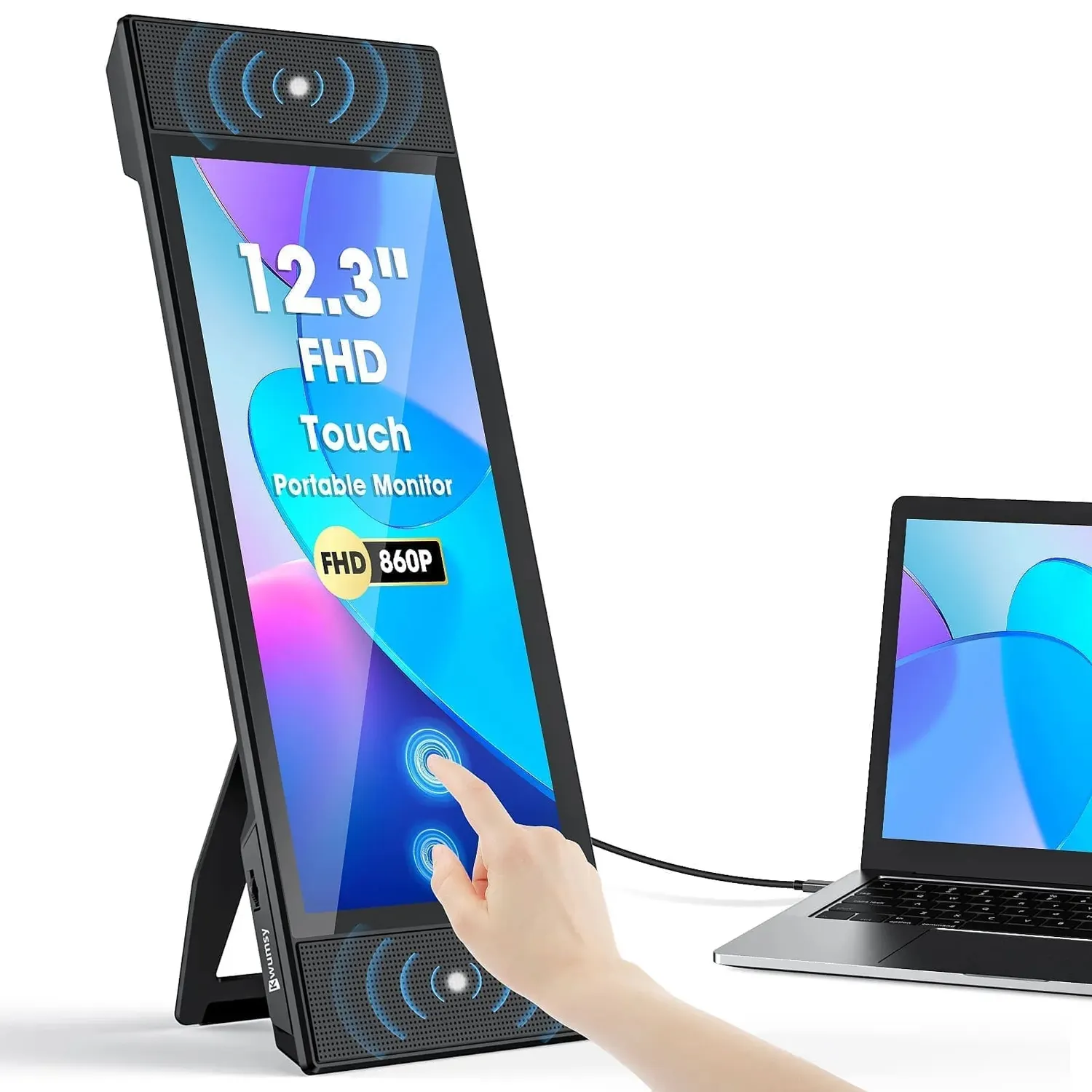 DF Ofiyaa Monitor Gaming portabel L1 12.3 "IPS FHD, Monitor Gaming layar sentuh speaker ganda untuk Laptop