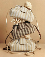 Sac à main bandoulière en lin rayé avec fermoir Kiss Lock, personnalisable avec logo, pour femme, idéal pour les fêtes, mariages et usage quotidien, fabrication ODM/OEM