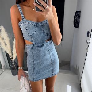 Set elegante in Denim da <span class=keywords><strong>donna</strong></span> minigonna <span class=keywords><strong>aderente</strong></span> e canotta Street Jeans due 2 pezzi - Product Image 2