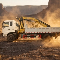 Camion grue articulée Dongfeng 4x2, 8 tonnes, grue hydraulique pliante SQZ200 montée sur plateau, rampe arrière, utilisation en construction, charge élevée