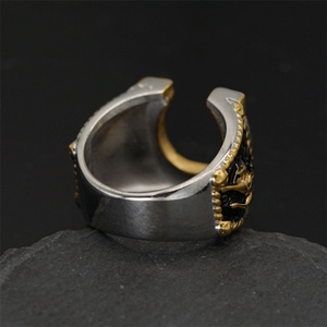 Men Personalized Jewelry Stainless Steel Hoop Finegr Rings Black Zircon <b>Horseshoe</b> Ring - Product Image 2