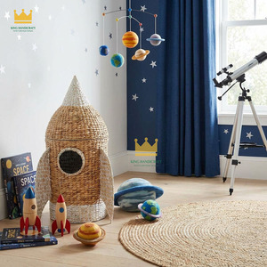 Cesta de almacenamiento de ratán ecológica para habitación infantil, organizador de juguetes para niños, color natural con ribete blanco - Product Image 2