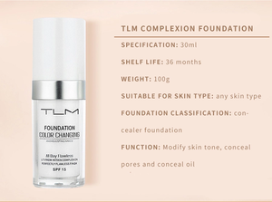 Fond de teint liquide professionnel Tlm 30 ml, maquillage changeant de couleur, couvrant, correcteur, longue durée, soin de la peau - Product Image 2