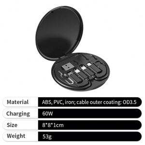 Wholesale <b>Charging</b> <b>Cable</b> Set Round Portable 5 in 1 <b>USB</b> 60w Data <b>Cable</b> Storage Kit Box with Logo - Product Image 2