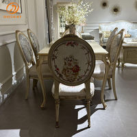 Ensemble de table à manger classique en bois massif de style français, mobilier de luxe antique pour salle à manger, hôtel, appartement rétro, villa européenne