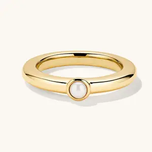 Minimalist Fine Jewelry Manufacturer Classic Round Bezel Setting Pearl 18k Sold Stacker Rings Women