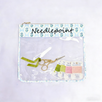 Sac à outils de broderie personnalisé avec motif imprimé, fil à broder, aiguille à coudre, sac à projets de point de croix, grande pochette transparente pour points de couture