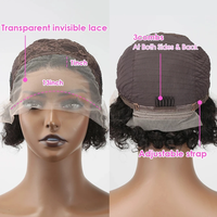 Promotion 8$ 1 pièce Perruques Lace Frontal Pixie Curly 13*1 Vente en gros Perruque Brésilienne Coupe Courte 100% Cheveux Humains Femme Noire 110 grammes