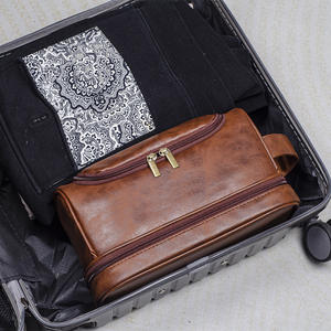 Moda doble capa PU cuero mujeres hombres bolsas de cosméticos portátil viaje impermeable <span class=keywords><strong>neceser</strong></span> bolsas de maquillaje con gancho <span class=keywords><strong>para</strong></span> <span class=keywords><strong>colgar</strong></span> - Product Image 5