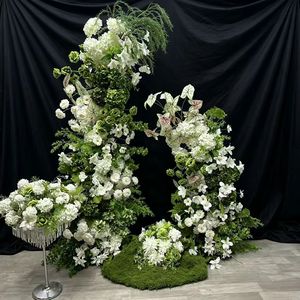 Arco di Fiori Artificiali Moderni Fatti a Mano a Forma di Corno di Ortensia, Bianco e Verde, per Matrimoni, San Valentino, Capodanno - Product Image 2