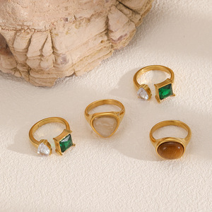 แหวนแฟชั่นทรงเรขาคณิตประดับหินธรรมชาติ ของขวัญสำหรับผู้หญิง เครื่องประดับ - Product Image 1