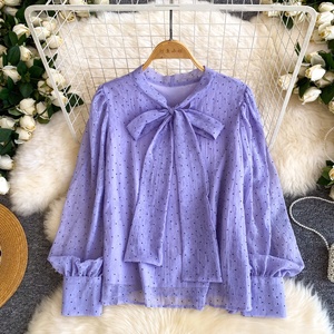 Camisa de Chifón con Cuello en V y Lazo <span class=keywords><strong>para</strong></span> Primavera _ Blusa Holgada y Versátil de Manga Larga <span class=keywords><strong>para</strong></span> <span class=keywords><strong>Mujer</strong></span> con un Toque Elegante - Product Image 1