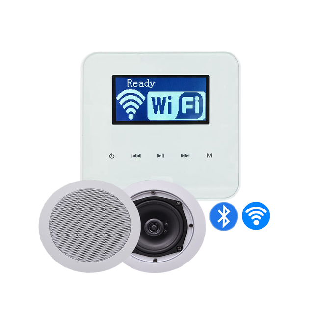 PW230+CR525 Mini Touch Key Remote Control 2 Channel Smart Home Audio System Wall Amplifier 25W Ceiling Speaker Set for Christmas