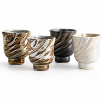 Ensemble de 4 tasses en céramique torsadées artisanales - Glaçures rétro Wabi-Sabi, thé et café, logo personnalisé