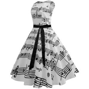 Music Note Print Sleeveless <strong>Dress</strong> Woman Summer Big Swing <strong>50s</strong> 60s Vintage <strong>Dresses</strong> Elegant Party Patchwork <strong>Dress</strong> Vestidos - Product Image 2