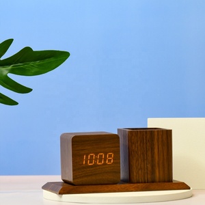 Home Office Decorative Desktop <strong>Multi</strong>-<strong>Function</strong> Temperature <strong>Display</strong> Digital LED Bamboo Wooden Alarm <strong>Clock</strong> with Pen Holder - Product Image 4