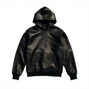 Sudadera con Capucha Extra Grande de Punto Sólido, Estilo Gótico Vintage, de Cuero Negro para Hombre, con Bolsillo Delantero, Informal, para Invierno, Impermeable - Product Image 1
