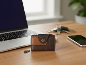 Portacarte a Fisarmonica da Uomo con Bottone Singolo in Vera Pelle, Portafoglio per Carte di Credito da 5 Pollici - Product Image 2