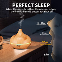 Humidificateur en bois de grande capacité de 400ml pour diffuseur d'arôme ultrasonique de chambre à coucher avec lumière