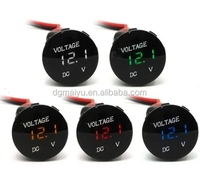 Meteran Tegangan DC Digital Mini LED Bulat 12-24V IP66 Tahan Air dengan Sakelar Sentuh untuk Baterai Mobil Motor