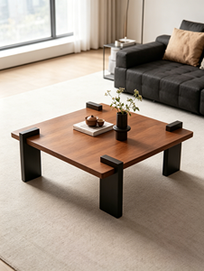 Mesa de Centro de Madera Maciza de Dos Tonos, Estilo Minimalista Wabi Sabi, con Patas Gruesas, para Sala de Estar - Product Image 3