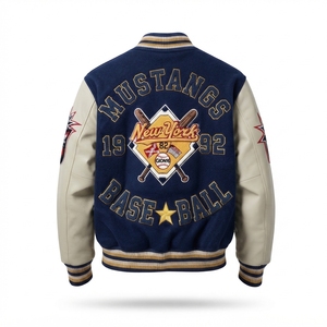 Veste universitaire personnalisée avec manches crème, broderie chenille, lettres d'équipe, New York, baseball, boutons pression, fabrication OEM directe d'usine - Product Image 2
