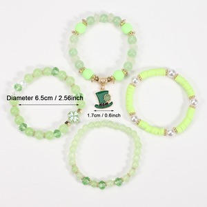 Bracciali giorno St. Patricks bracciale fatto a mano con perline impilabili cappello a foglia verde rosso braccialetto Charm Shamrock per donna - Product Image 3