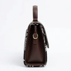 Antique Black White Style Women's Luxury Handbag Pu Leather Button Closure <b>Brown</b> Polyester Lining <b>Medium</b> Crossbody Shoulder Bag - Product Image 2