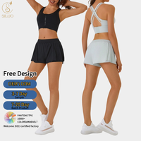 Ensemble personnalisé grande taille : Soutien-gorge de sport respirant à fermeture éclair sur le devant et dos croisé, et short taille haute galbant, extensible, effet délavé, avec ceinture, pour le sport et la gym