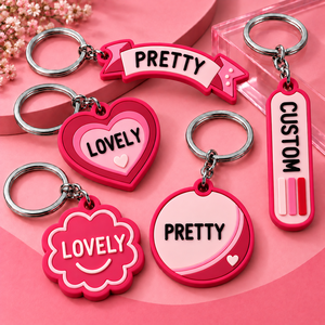 Porte-clés en PVC souple 3D personnalisés avec texte de motivation rose, logo personnalisé, porte-clés promotionnels, fabrication OEM ODM - Product Image 1