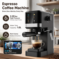 Cafetera Espresso Semiautomática de 20 Bares y 1350W con Pantalla Táctil, Tanque de Agua de 1L, para Hogar, Oficina y Cafetería, Gran Venta