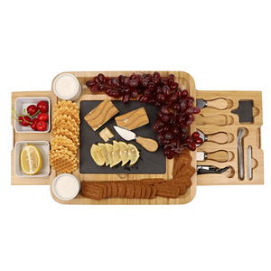 Doble cajón embutidos bandeja y servir <span class=keywords><strong>carne</strong></span> queso junta de comida cortar de bambú de queso con cuchillo - Product Image 2