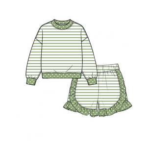 Conjuntos de Ropa para Niñas al por Mayor, Personalizados, con Rayas, Manga Larga, Pantalones Cortos con Volantes, Estilo Festivo, Spandex/Algodón Orgánico Suave - Product Image 5